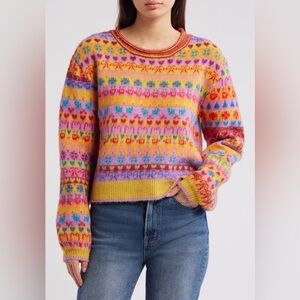 Free People Multicolor Favorite Things Mixed Print Wool Blend Sweater